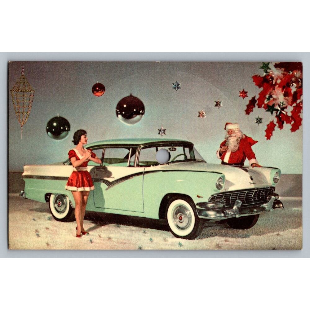 1956 Ford Car Santa Rosemary Clooney Mitch Miller Christmas Promo Postcard